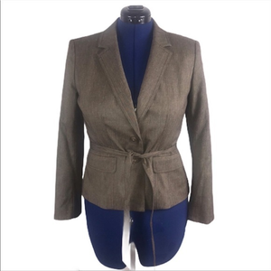 NWT Halogen 10 brown blazer linen blend belted 2‎ button lined jacket